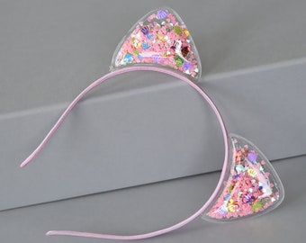 Rainbow Cat Ear Confetti Headband - Sequin Cat Headband -  Rainbow Cat Headband - Rainbow Reversible Sequins - Sequin Cat Ears