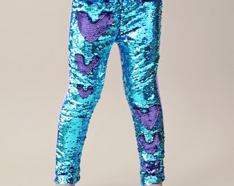 Aqua and Purple Reversible Sequined Pants - Flip Sequin Pants - Teal and Purple Flip Sequined Pants