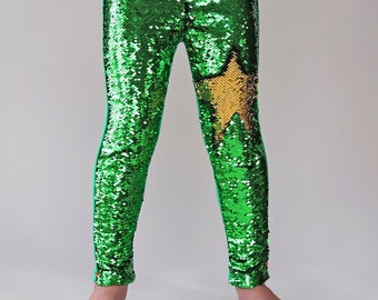 Green and Gold Reversible Pants - Green Flip Leggings - Green and Gold Magic Pants - Mermaid Pants - Unicorn Pants