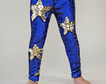 Blue and Gold Reversible Pants - Blue Flip Leggings - Blue and Gold Magic Pants - Mermaid Pants - Unicorn Pants