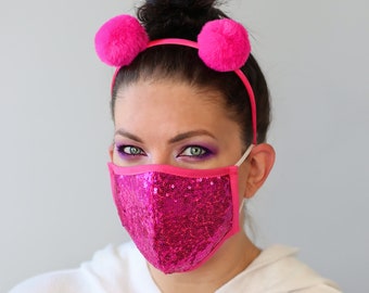 Masque de visage de paillettes - Masque de visage de filtre de poche - Masque de visage de poussière - Masque de visage de glam - Masque rose chaud de sequin