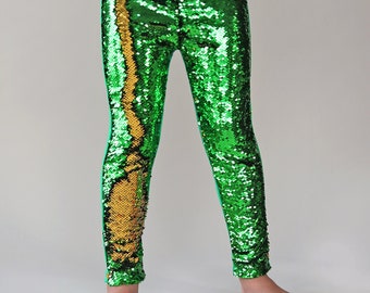 Green and Gold Reversible Pants - Green Flip Leggings - Green and Gold Magic Pants - Mermaid Pants - Unicorn Pants