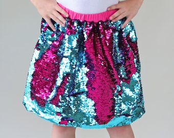 Aqua and Hot Pink Flip Bubble Skirt - Aqua and Hot Pink Skirt - Magic Sequin Skirt - Birthday Skirt - Party Bubble Skirt - Twirly Skirt