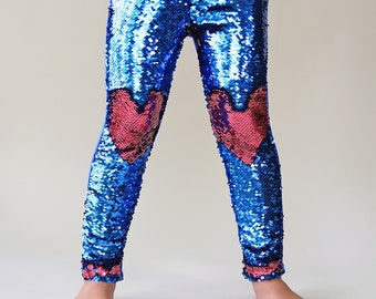Watermelon and Turquoise Reversible Sequined Pants - Flip Sequin Pants - Teal and Pink Flip Sequined Pants