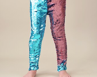 Aqua and Pink Reversible Sequined Pants - Flip Sequin Pants - Teal and Pink Flip Sequined Pants