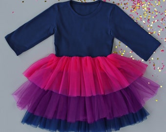 Navy Tulle Flower Girl Dress - Princess Birthday Outfits, Fluffy Party Dress for Special Occasions, Gift for Girls, Twirl-Worthy Flower Girl