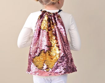 Pink and Gold Sequin Backpack - Sequin Backpack - Sequin Bag - Reversible Sequin Backpack - Drawstring Flip Sequin Backpack