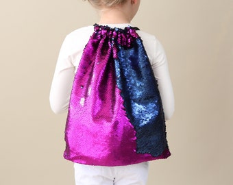 Navy and Hot Pink Sequin Backpack - Sequin Backpack - Sequin Bag - Reversible Sequin Backpack - Drawstring Flip Sequin Backpack - Sequin Bag