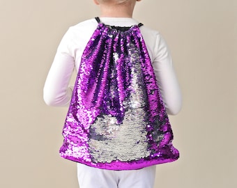 Purple and Silver Sequin Backpack - Sequin Backpack - Sequin Bag - Reversible Sequin Backpack - Drawstring Flip Sequin Backpack