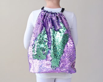 Mint and Lavender Sequin Backpack - Sequin Backpack - Sequin Bag - Reversible Sequin Backpack - Drawstring Flip Sequin Backpack