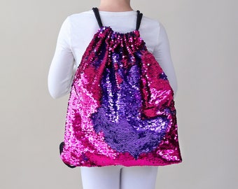 Hot Pink and Purple Sequin Backpack - Sequin Backpack - Sequin Bag - Reversible Sequin Backpack - Drawstring Flip Sequin Backpack