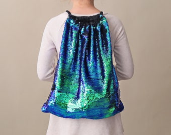 Green Sequin Backpack - Sequin Backpack - Sequin Bag - Reversible Sequin Backpack - Drawstring Flip Sequin Backpack - Sequin Bag