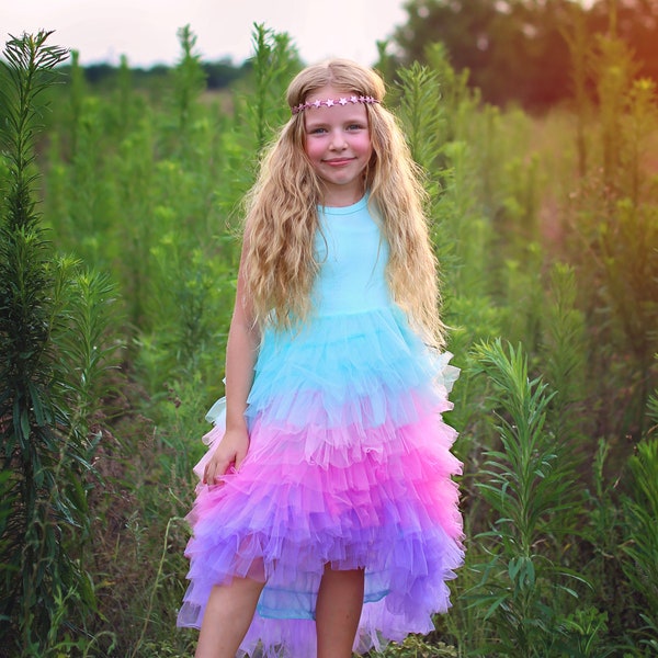High Low Rainbow Dress - Long Pastel Dress - Pastel Rainbow Tutu Dress - Birthday Dress - Party Dress - Twirly Dress