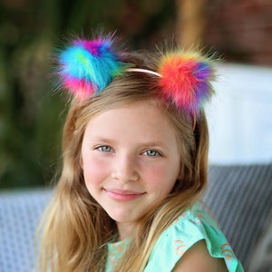Pom Pom Headband - Rainbow Pom Pom Headband -  Pom Pom Ear Headband