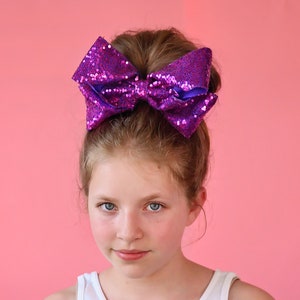 Large Sequin Purple Bow Clip - Large Sequin Bow Clip, Purple Bow, Purple Dance Bow Clip - Oversized Sequin Cheer Bow, Girls Gift, Cheer, bow