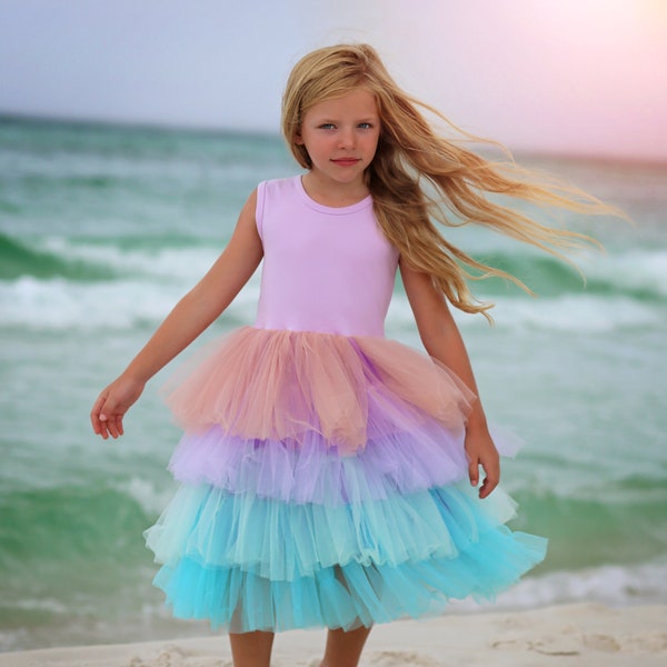 Lavender Tulle Girl Birthday Dress - Handmade Flower Girl Chiffon Party Outfit, Perfect Princess Gift for Special Occasions