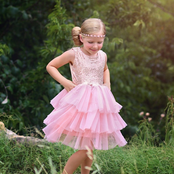 Blush Sequin Tutu Dress - Sequin Tutu Dress - Rose Gold Tutu Dress - Birthday Dress - Party Dress - Twirly Dress, Birthday Gift, Peach Dress