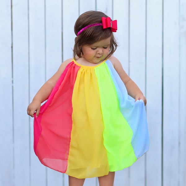 Rainbow Panel Shift Dress - Rainbow Dress -Shift Dress - Birthday Dress - Party Dress - Twirly Dress
