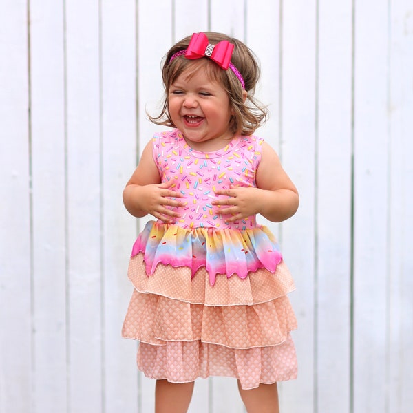 Toddler Birthday Dress - Ice Cream Cone Chiffon Tutu, Perfect for Girls Party & Birthday Gift, Twirl worthy layered
