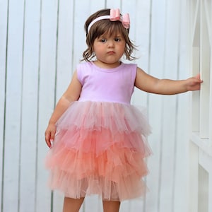 Flowered Girls Tutu Dress• Layered Tulle Princess Outfit for Toddlers Size 2-6, cute Birthday Princess Dress Up Flower Girl Gift for her