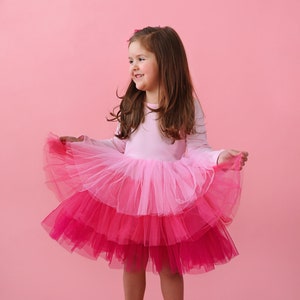 Robe de demoiselle d'honneur en tulle rose tenues d'anniversaire de princesse, robe de soirée duveteuse pour des occasions spéciales, cadeau pour fille, bouquetière digne des tours image 1