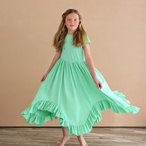 Mint Boho Dress - Long Ruffle Dress - High-low Hem Ruffle Dress - Full Skirt Red Dress - Green Twirly Dress