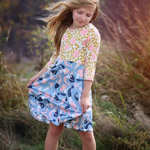 A-Line Dress - Girls Dress - Twirly Dress - Birthday Dress - Party Dress - Blue and Peach Mermaid Dress