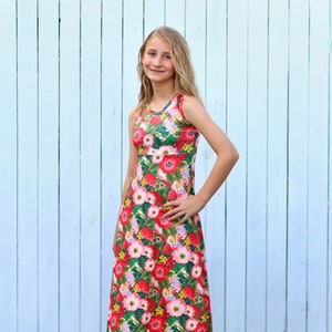Pink and Red Flower Maxi Dress - Girls Dress - Maxi Dress - Birthday Dress - Party Dress - Flower Maxi Dress