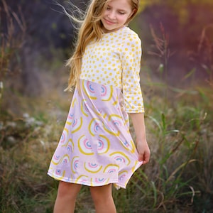 A-Line Dress - Girls Dress - Twirly Dress - Birthday Dress - Party Dress - Pink Yellow Rainbow Dress