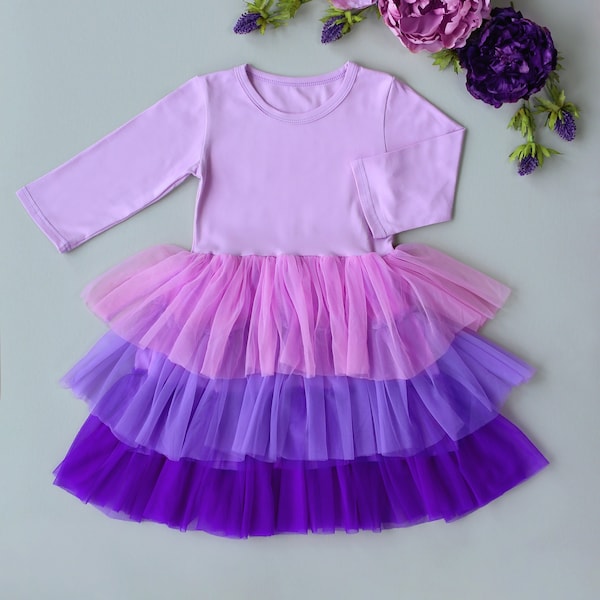 Purple Tulle Flower Girl Dress- Princess Birthday Outfits, Fluffy Party Dress Special Occasions, Gift for Girls, Twirl-Worthy Flower Girl