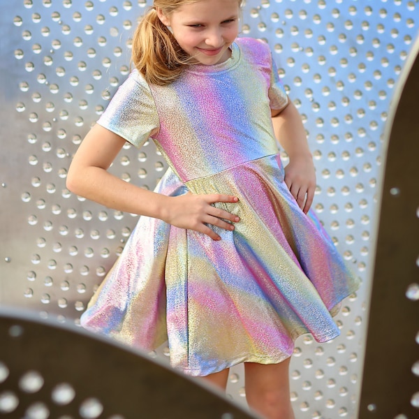 Metallic Pastel Rainbow Dress - Metallic Twirly Dress - Twirly Dress - Birthday Dress - Party Dress - Pastel Rainbow Dress, Birthday Dress