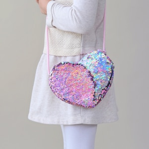Heart Sequin Purse - Flip Sequin Heart Bag - Girls Heart Purse - Pink and Silver Holographic Flip Heart Bag