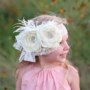 Double Ivory Large Flower Headband- Flower Headband, Flower Crown, Flower Headpiece, Flower Headband, Boho Flower Crown, Flower girl band