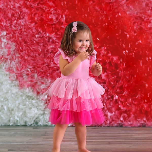 Pink Tulle Flower Girl Dress- Princess Birthday Outfits, Fluffy Party Dress for Special Occasions, Gift for Girls, Twirl-Worthy Flower Girl