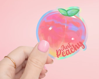 Adesivo olografico Just Peachy - Adesivo per bicchiere, decalcomania, adesivo per laptop, adesivo per bottiglia d'acqua, adesivo, impermeabile, vinile, adesivo estetico