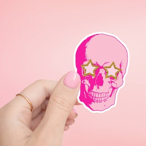 Pink Skull Sticker- Tumbler sticker, decal, laptop sticker, water bottle sticker, skeleton, sticker, stickers, waterproof, skull sticker
