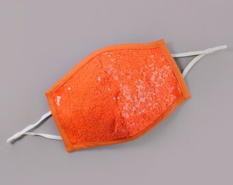 Sequin Face Mask - Pocket Filter Face Mask - Dust Face Mask - Glam Face Mask - Neon Orange Sequin Mask - Orange Sequin Mask