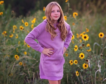 Girls Lavender Hoodie Dress-  purple hoodie, lavender hoodie dress, fall dress, basic hoodie dress, lilac sweatshirt dress, jersey dress