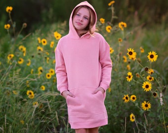 Girls Blush Hoodie Dress - pink dress, pink hoodie, hoodie dress, pink dress, fall dress, basic hoodie dress, sweatshirt dress, jersey dress