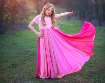 Valentine Floor Length Chiffon Bohemian Junior Twirl Maxi Dress- Wedding, Flower Girl, Boho Beach, Comfortable, Photoshoot, Birthday, Party