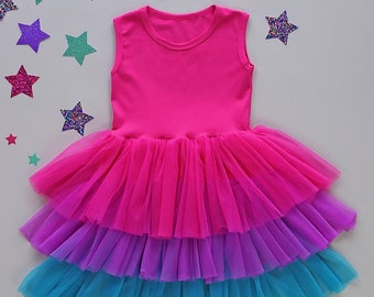 Rainbow Tulle Flower Girl Dress - Princess Birthday Outfits, Fluffy Party Dress for Special Occasions, Gift for Girls, Chiffon Flower Girl