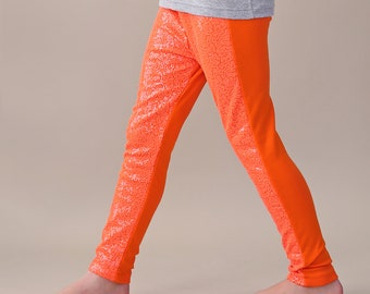 Basketweave Yoga LEGGINGS in Neon Orange