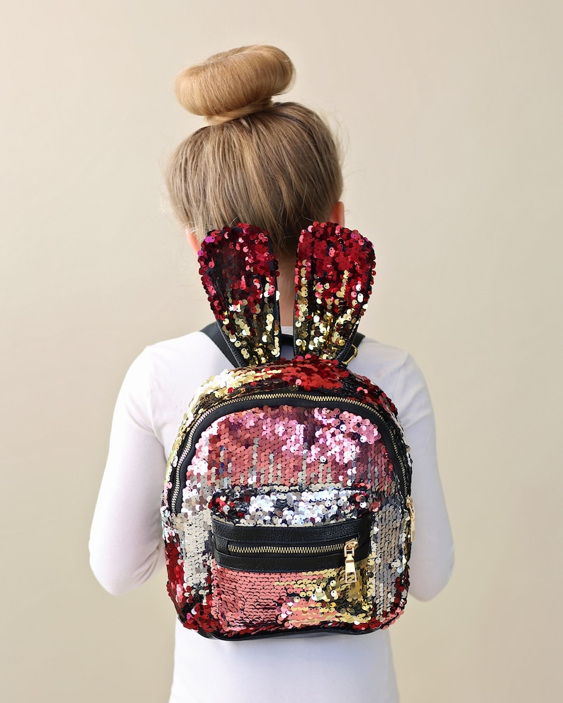Cute Sequin Bunny Backpack for Kids, Pink and Gold Travel Backpack, Ideal Weekender or School Bag for Girls, Toddler 5-Year-Old Girl Gift image 1