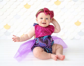 Romper - Tulle skirted, Skirted, Sequin Top Romper - Sequin Romper - Princess - Birthday Romper - Photoshoot - Hot Pink, Purple Romper