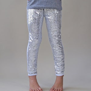 Silver Shiny Sequin Pants - Silver Leggings, Silver Shiny Metallic Sequin Leg gings, Silver Glitter Sparkle Pants, metallic silver pants