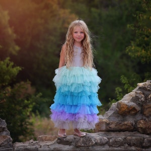 Blue Ombre Dress Long Blue Tutu Dress Blue Tutu Dress Birthday Dress Party Dress Twirly Dress Tutu Dress image 1