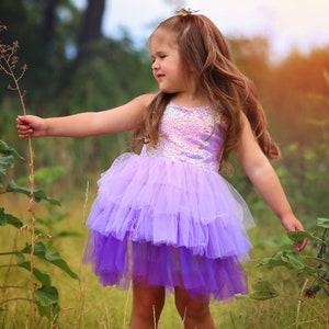 Purple Sparkling Sequin Top Tulle Girl Dress Flower Girl Birthday Outfit, Princess Chiffon Party Dress, Perfect Gift for Special Occasions image 5