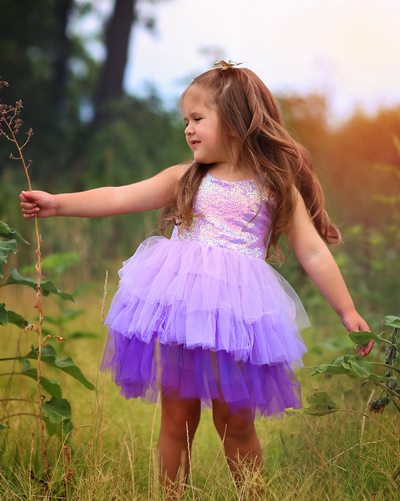Purple Sparkling Sequin Top Tulle Girl Dress Flower Girl Birthday Outfit, Princess Chiffon Party Dress, Perfect Gift for Special Occasions image 5