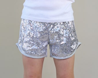 silver sparkly shorts