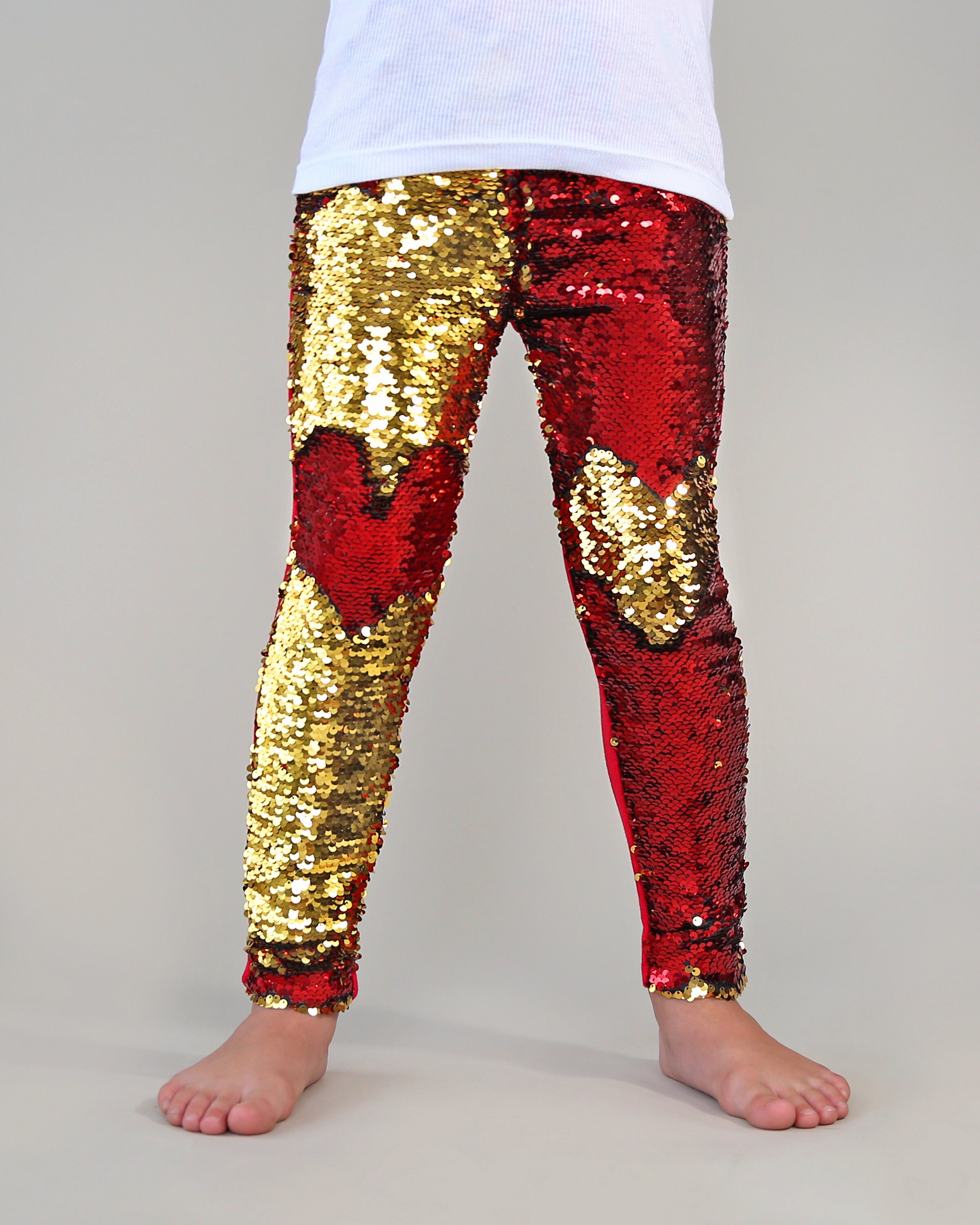 Red and Gold Reversible Sequined Pants 